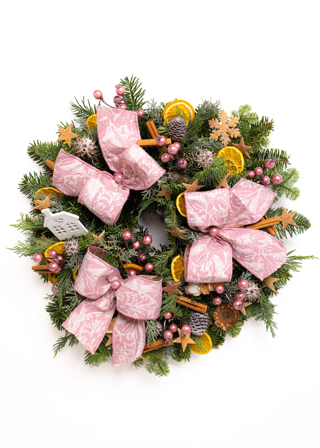 Coroniță Crăciun "Pink Frost Harmony" Mix Brad Natural