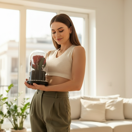 Cupolă Lux Trandafir Criogenat Roșu cu Cristale & Perle