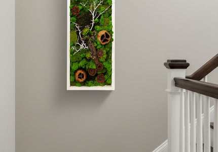 Tablou Biophilic „Forest Moss Panorama” – Panou Decorativ Handmade cu Mușchi, Licheni Stabilizați și Elemente de Pădure