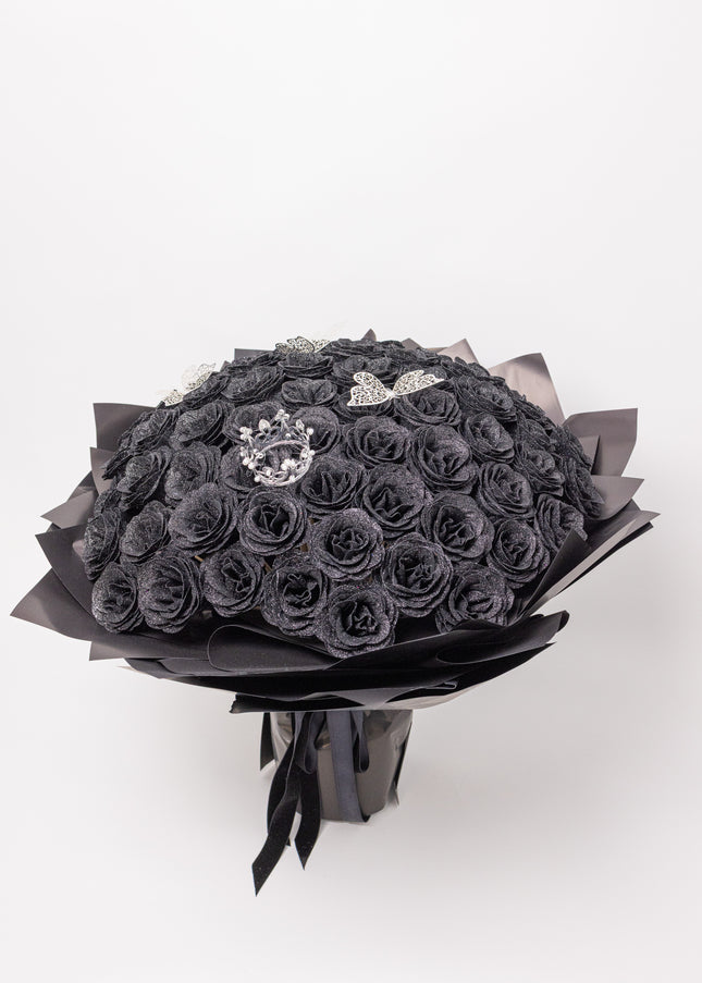 Buchet Gigant "Midnight Empress" 101 Trandafiri și Coroană
