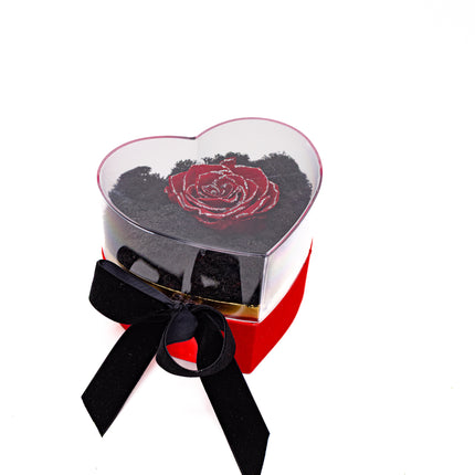 Aranjament de Lux "Ruby Heart Sparkle" cu Trandafir Criogenat