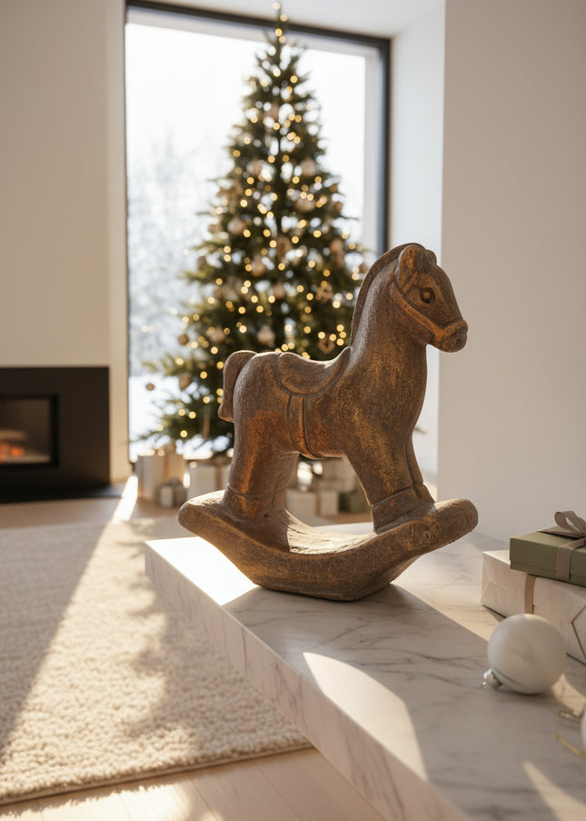 Statuetă Cal Balansoar Vintage – Decor de Crăciun