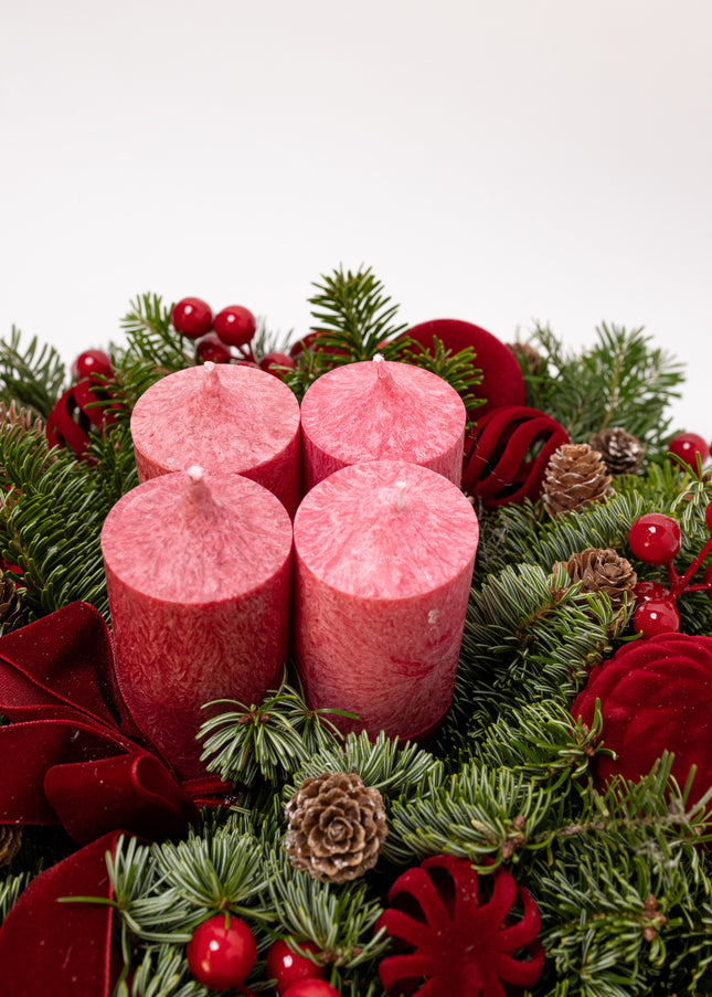 Aranjament Crăciun Advent "Velvet Crimson" din brad Nobilis