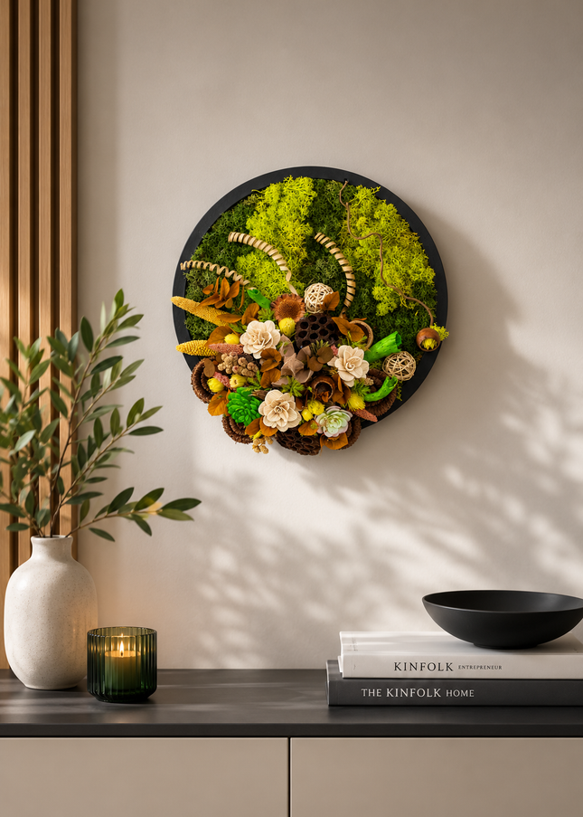 Tablou decorativ „Nature Essence” – compoziție în tonuri de verde și crem