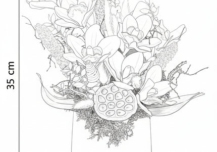 Aranjament Floral „Cymbidium Gold” în Vas Mat – Creație Handmade cu Orhidee Galbene și Accente Botanice Exotice
