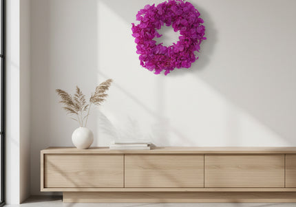 Coroniță Decorativă Lunaria Fucsia – Aranjament din Plante Naturale Uscate, Magenta Vibrant