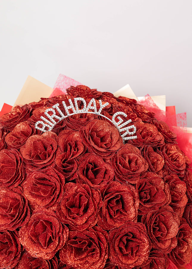 Buchet Gigant "Birthday Girl" cu 101 Trandafiri și Sclipici