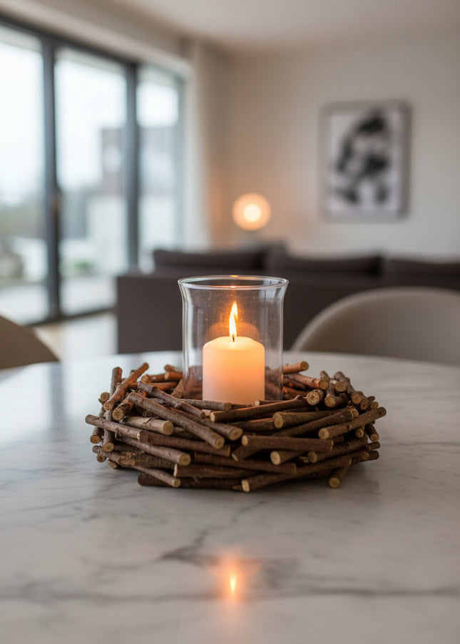 Coroniță Rustică din Lemn Natural – Bază Decorativă Manuală pentru Aranjamente de Casă