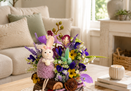 Aranjament floral de Paște „Lavender Bunny” – vesel și delicat
