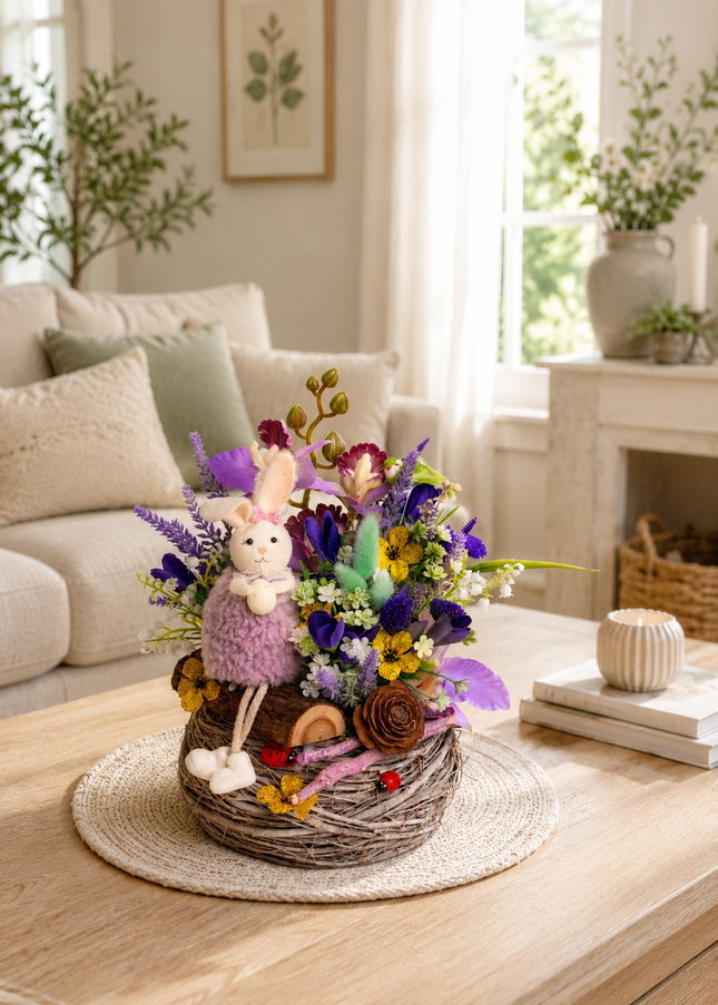 Aranjament floral de Paște „Lavender Bunny” – vesel și delicat