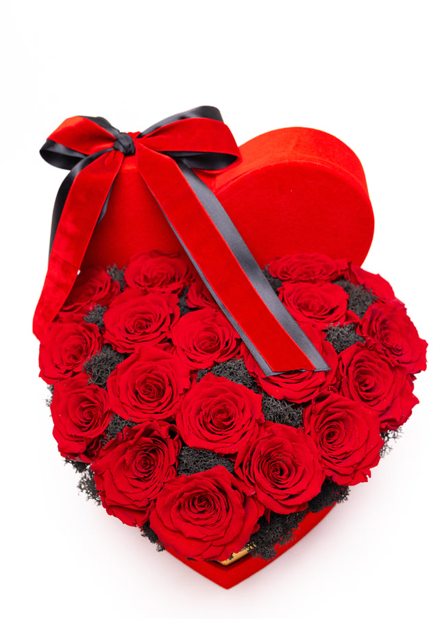 Aranjament Inimă Lux 21 Trandafiri Criogenați Roșii