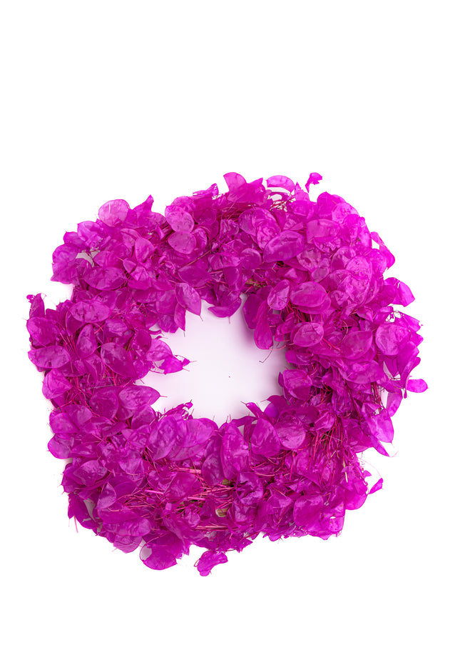 Coroniță Decorativă Lunaria Fucsia – Aranjament din Plante Naturale Uscate, Magenta Vibrant