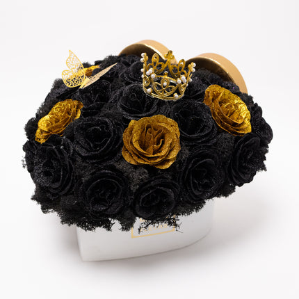 Aranjament de Lux "Midnight Royalty Heart" cu Coronetă