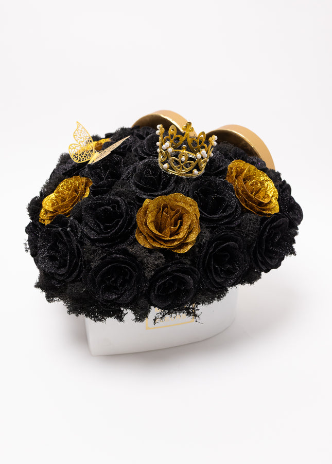 Aranjament de Lux "Midnight Royalty Heart" cu Coronetă