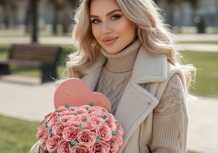 Aranjament "Pink Serenity" în Cutie Inimă Roz Pastel