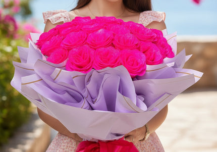 Buchet Gigant "Pink Orchid" cu 69 Trandafiri și Sclipici