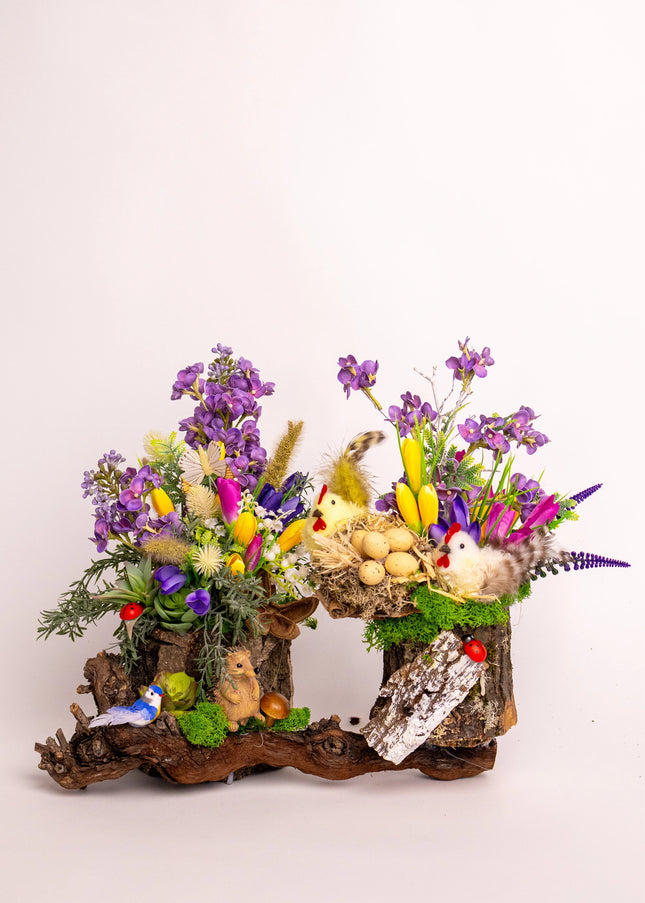 Aranjament floral de Paște „Easter Garden” – decor rustic de primăvară