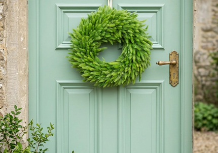 Coroniță decorativă „Green Fluffy” – decor minimalist din iarbă ornamentală