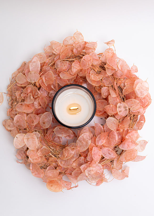Coroniță Decorativă Lunaria Piersică – Aranjament Natural Handmade, Nuanță Somon Pastel