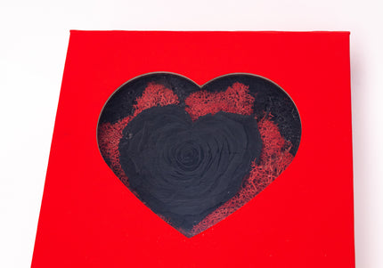 Trandafir Criogenat Negru Inimă Handmade, Cutie Roșie