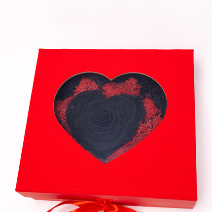 Trandafir Criogenat Negru Inimă Handmade, Cutie Roșie