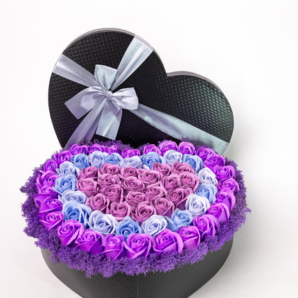 Cutie Inimă Neagră Lux Trandafiri Săpun Mov-Albastru