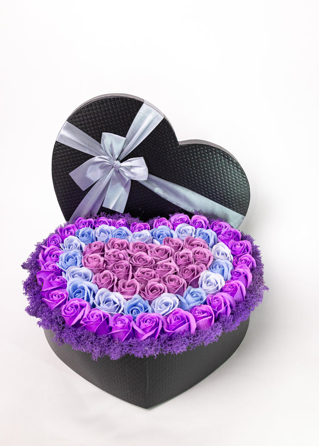 Cutie Inimă Neagră Lux Trandafiri Săpun Mov-Albastru