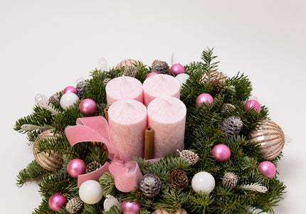 Aranjament Crăciun Advent "Pink Velvet" din brad Nobilis