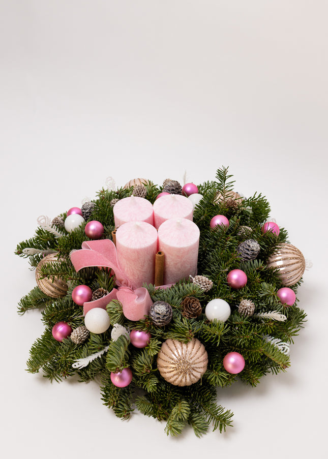 Aranjament Crăciun Advent "Pink Velvet" din brad Nobilis