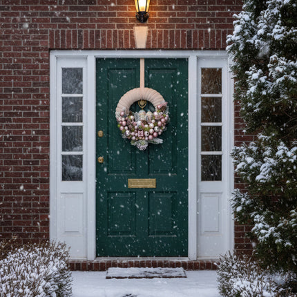 Coroniță Crăciun "Pink Pastel Bears" cu Bază Catifea