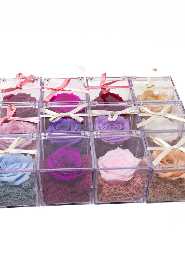 Aranjament de Lux "Amethyst Cube Muse" cu Trandafir Criogenat