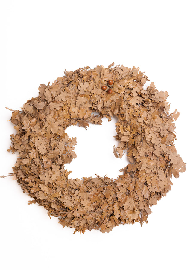 Coroniță din Frunze de Stejar cu Ghinde Naturale – Aranjament de Toamnă Rustic și Durabil
