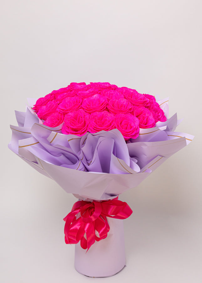 Buchet Gigant "Pink Orchid" cu 69 Trandafiri și Sclipici