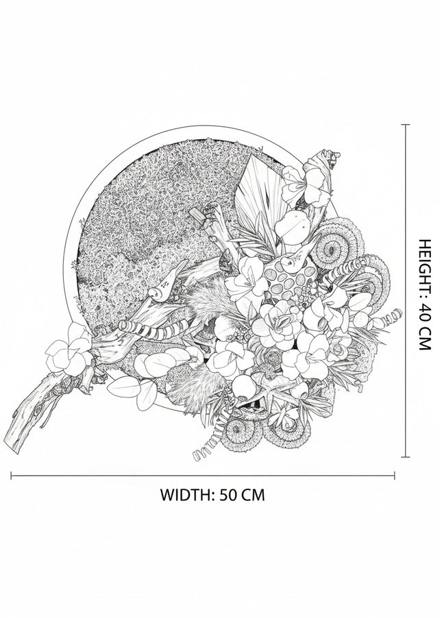 Tablou „Forest Whisper” cu licheni stabilizați și flori uscate – decor natural cu accente rustice