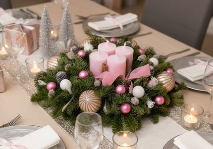 Aranjament Crăciun Advent "Pink Velvet" din brad Nobilis