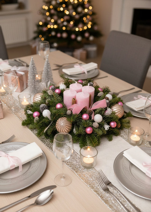 Aranjament Crăciun Advent "Pink Velvet" din brad Nobilis