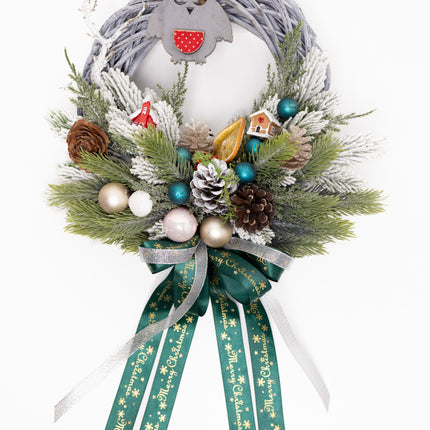 Coroniță Crăciun "Wise Owl" pe Lemn Împletit Gri-Lavandă