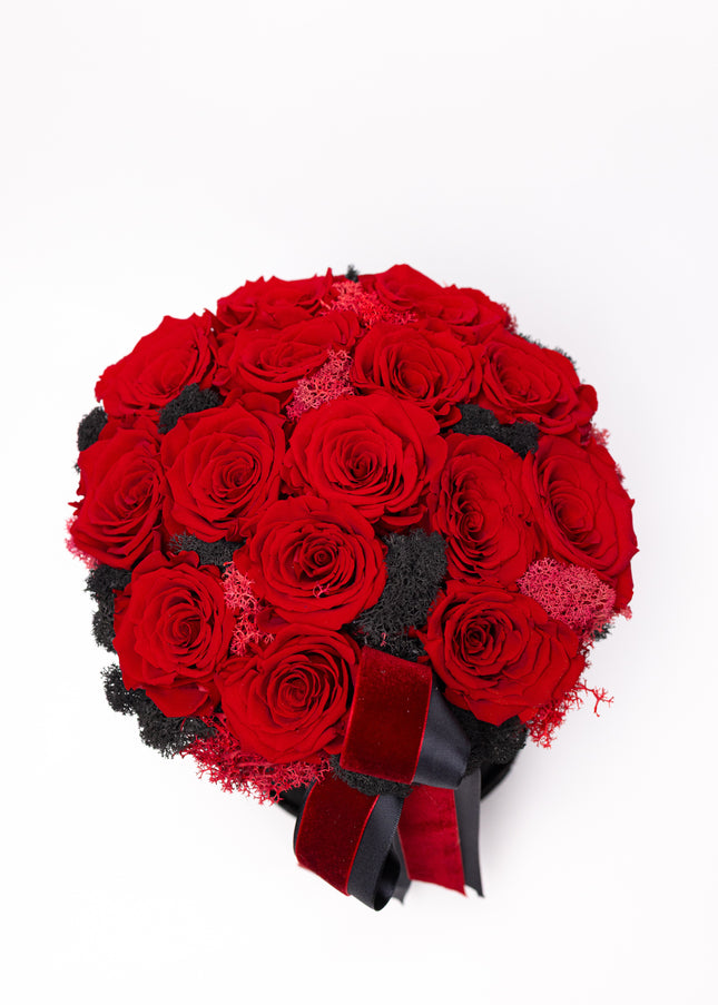 Aranjament 15 Trandafiri Criogenați Roșii, Cutie Catifea