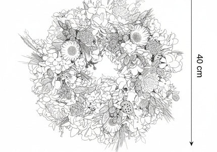 Coroniță Florală „Azure Serenity” – Aranjament Handmade cu Hortensii Bleu, Flori de Lemn și Accente de Lagurus