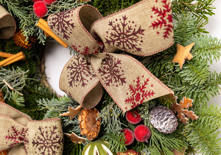Coroniță Crăciun "Burgundy Snowflake" Mix Brad Natural