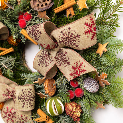 Coroniță Crăciun "Burgundy Snowflake" Mix Brad Natural