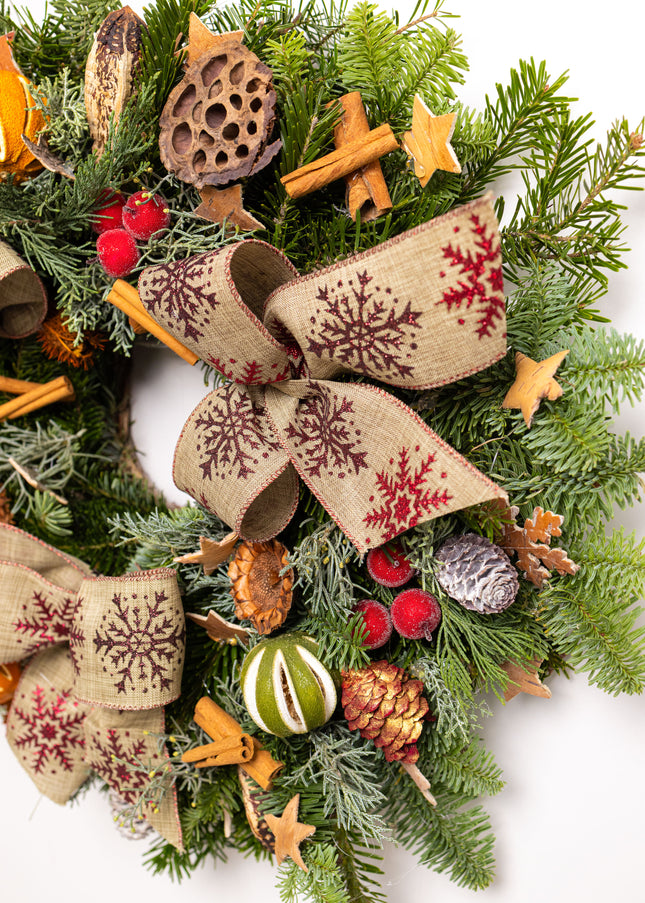 Coroniță Crăciun "Burgundy Snowflake" Mix Brad Natural