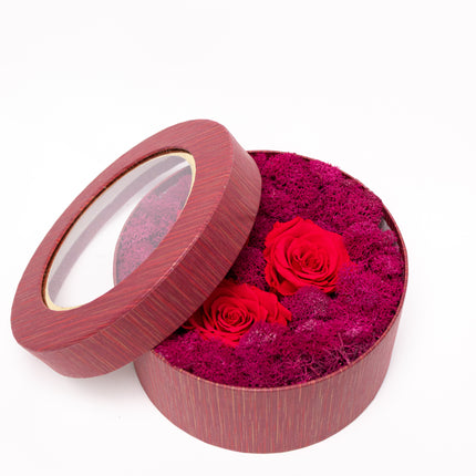 Aranjament Lux 3 Trandafiri Criogenați Roșii, Cutie cu Fereastră
