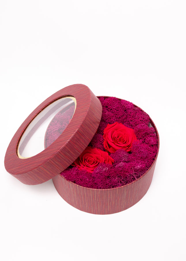 Aranjament Lux 3 Trandafiri Criogenați Roșii, Cutie cu Fereastră