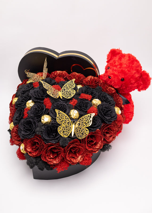 Aranjament de Lux Inima „Noir Imperial” cu Auriu și Ferrero