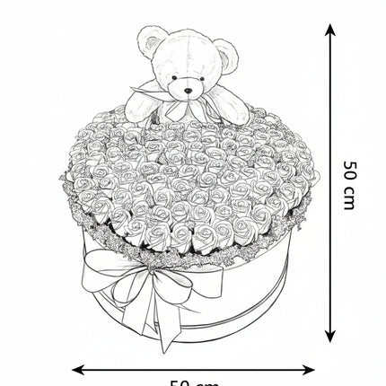 Aranjament Lux Trandafiri Săpun Roz & Lila, Ursulet Gri