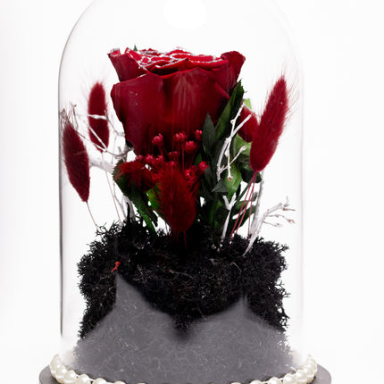 Cupolă Lux Trandafir Criogenat Roșu cu Cristale & Perle