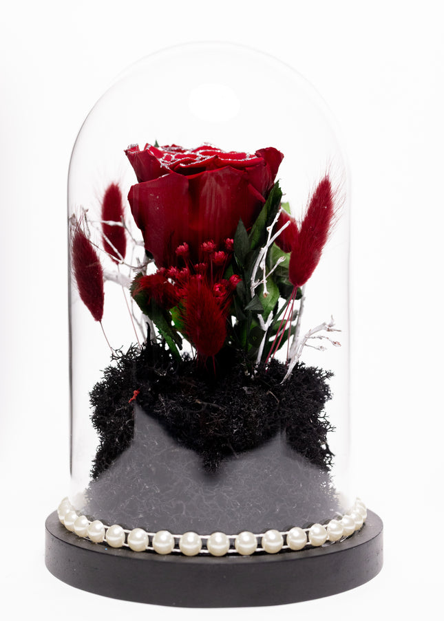 Cupolă Lux Trandafir Criogenat Roșu cu Cristale & Perle