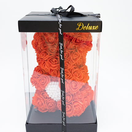 Aranjament de Lux "Ruby Pearl Teddy" în Cutie Dior Style