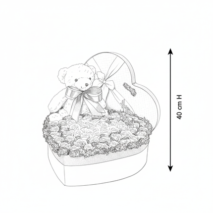Aranjament Inimă Lux 39 Trandafiri Săpun și Ursulet